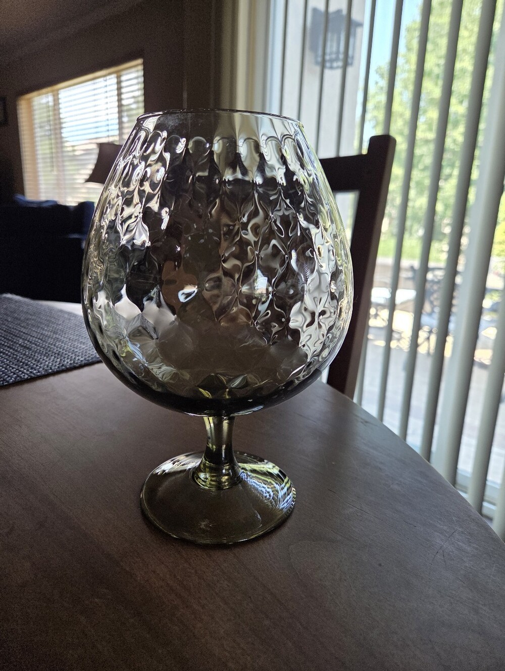 Mid Century Empoli Italian Smoked Optic Glass Oversized  Snifter.